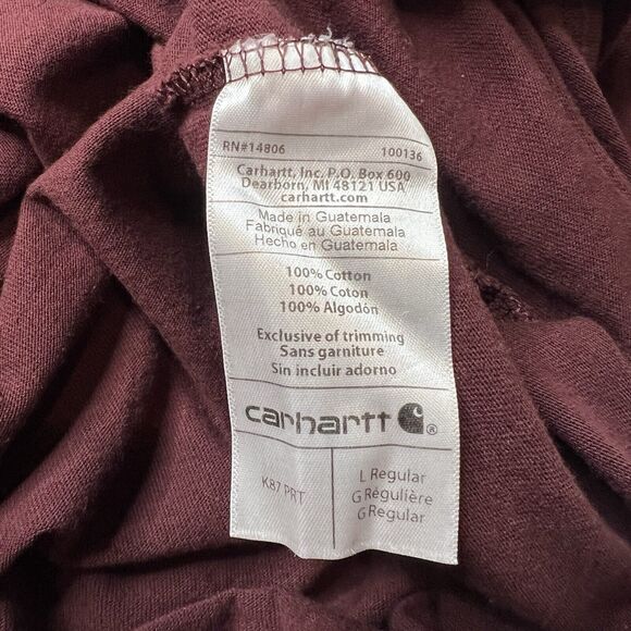 Carhartt Shirt Men’s L Red Solid Short Sleeve Crew Neck Tee Pocket K87 PRT - Picture 5 of 6